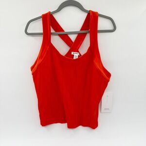 Athleta Horizon Tank Red Orange Ribbed Powervita Cross Back Crop Top 1X 987368